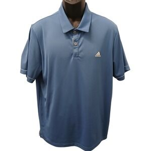 Adidas Golf Mens Polo Shirt Blue Short Sleeve Performance Three Stripe Large